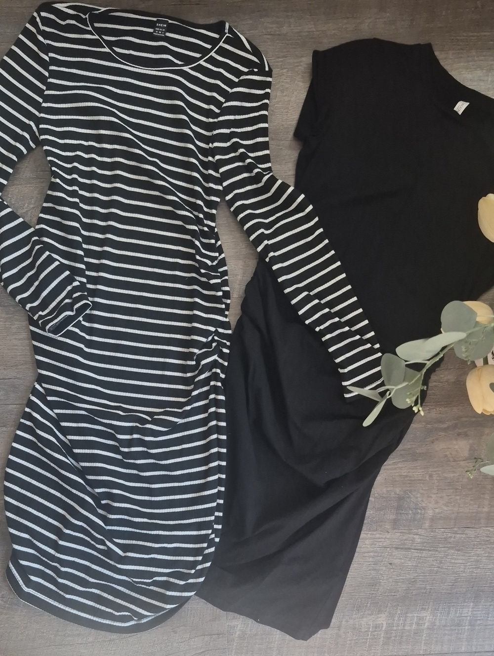 Laughido Maternaty Women's Black Striped Long Sleeve Dress - Classic Comfort M